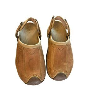 Crocs Swiftwater Men's Leather Tan Slip-On Shoes With Adjustable Heel Strap Siz